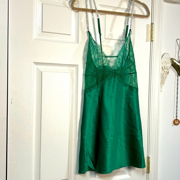 Victoria's Secret Other - NWT Victoria’s Secret emerald green lace nightie rhinestone straps lingerie XXL